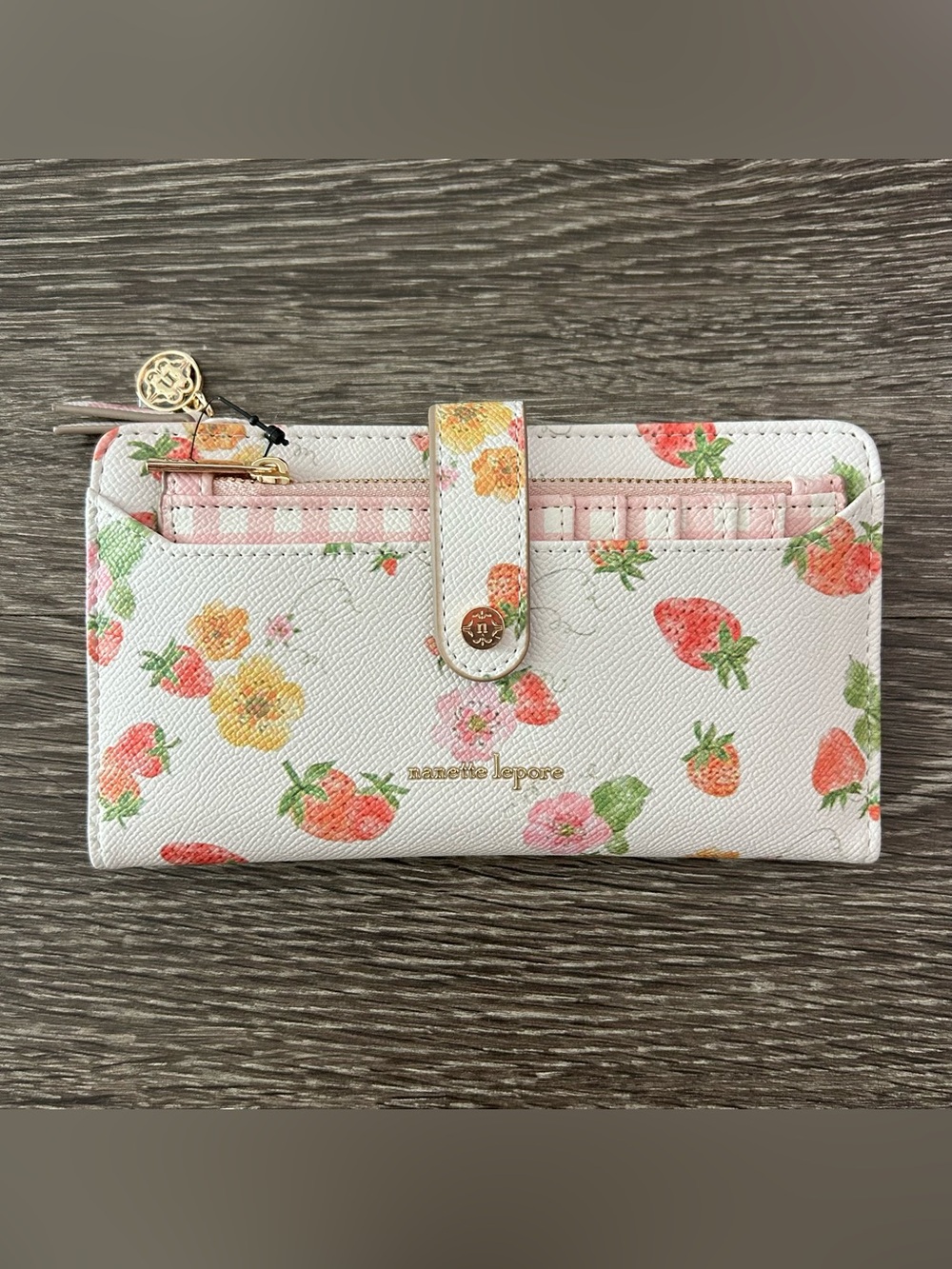 Nanette Lepore Lilli Wallets Sweet Strawberry Pink Gingham White Floral NWT